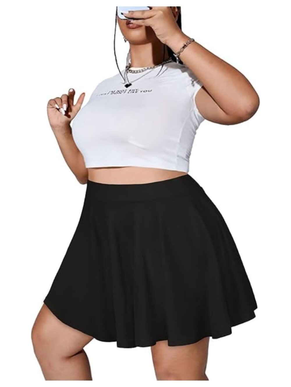 Plus Size Pleated Skirt Women High Waisted Stretchy Flared Mini Skater Skirt